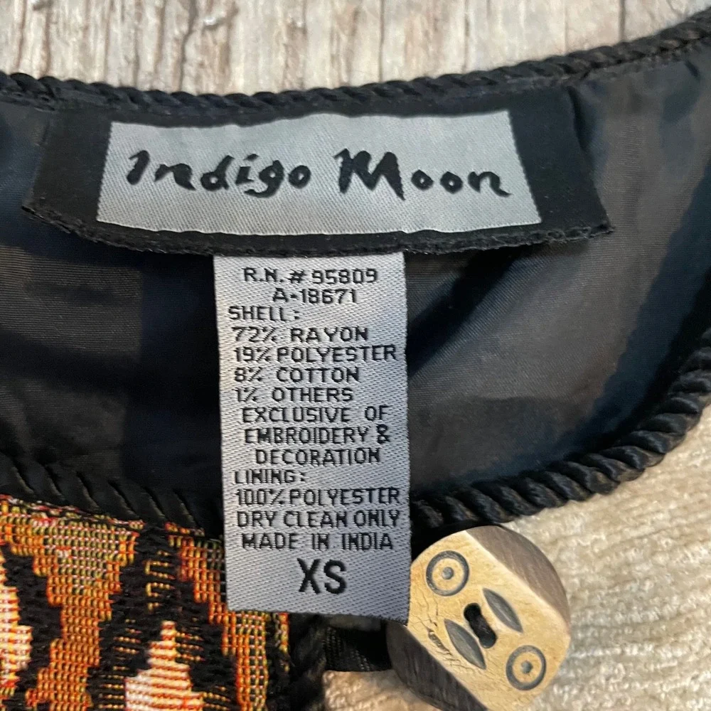 Indigo Moon Patchwork Tapestry Leopard Paisley Velvet Artisan 90s Jacket XS‎